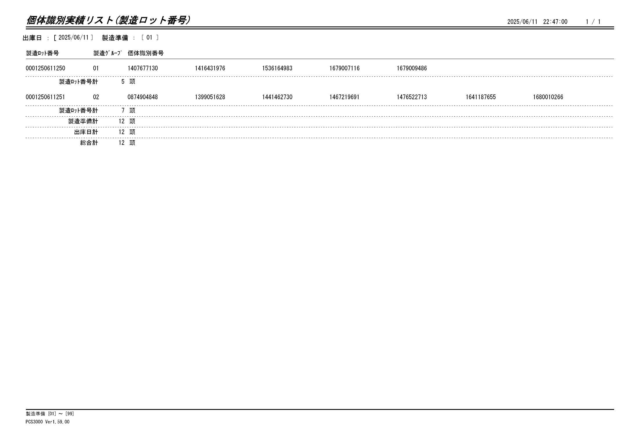 20250612 個体識別実績リスト(製造ロット番号)画像