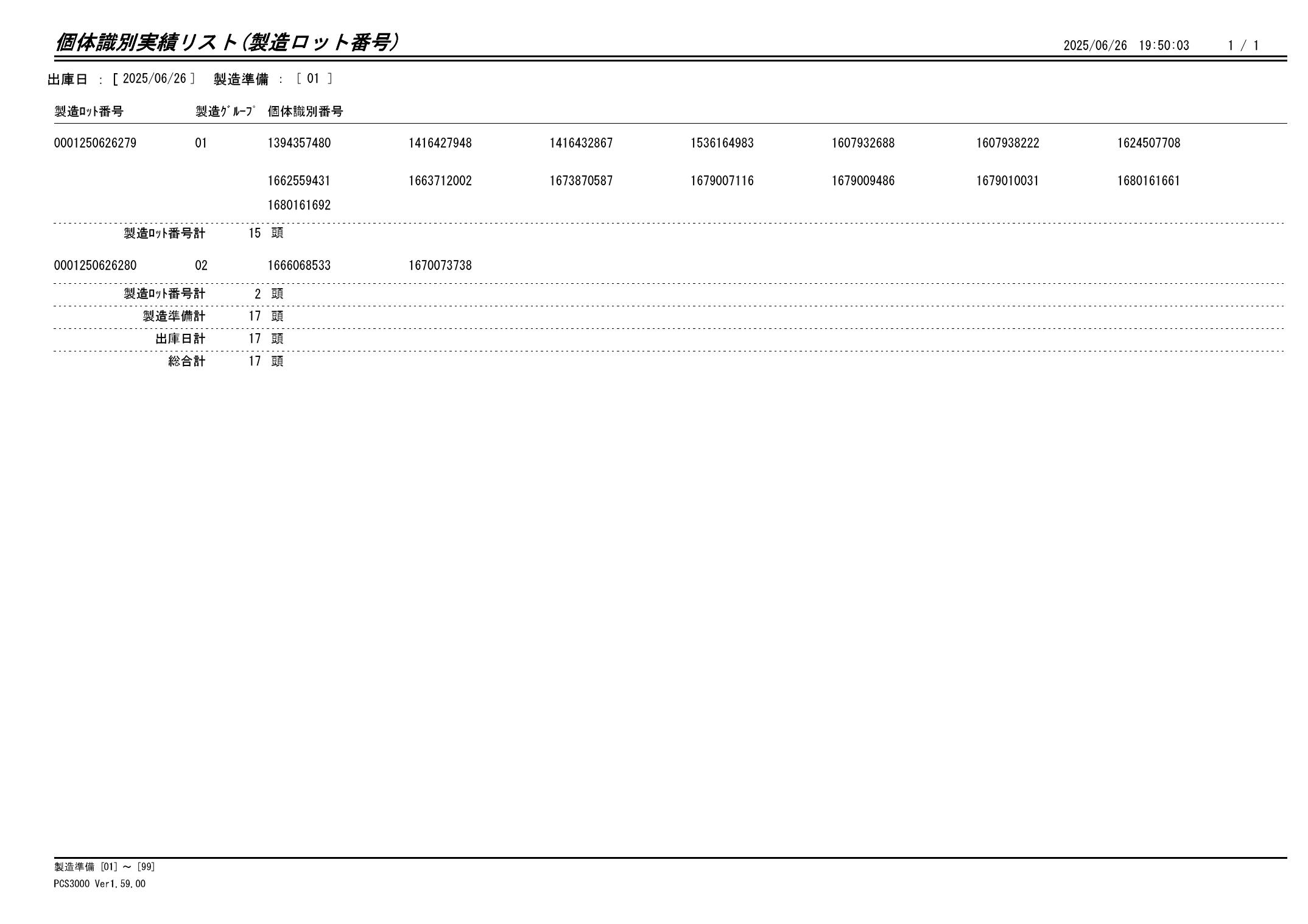 20250627 個体識別実績リスト(製造ロット番号)画像
