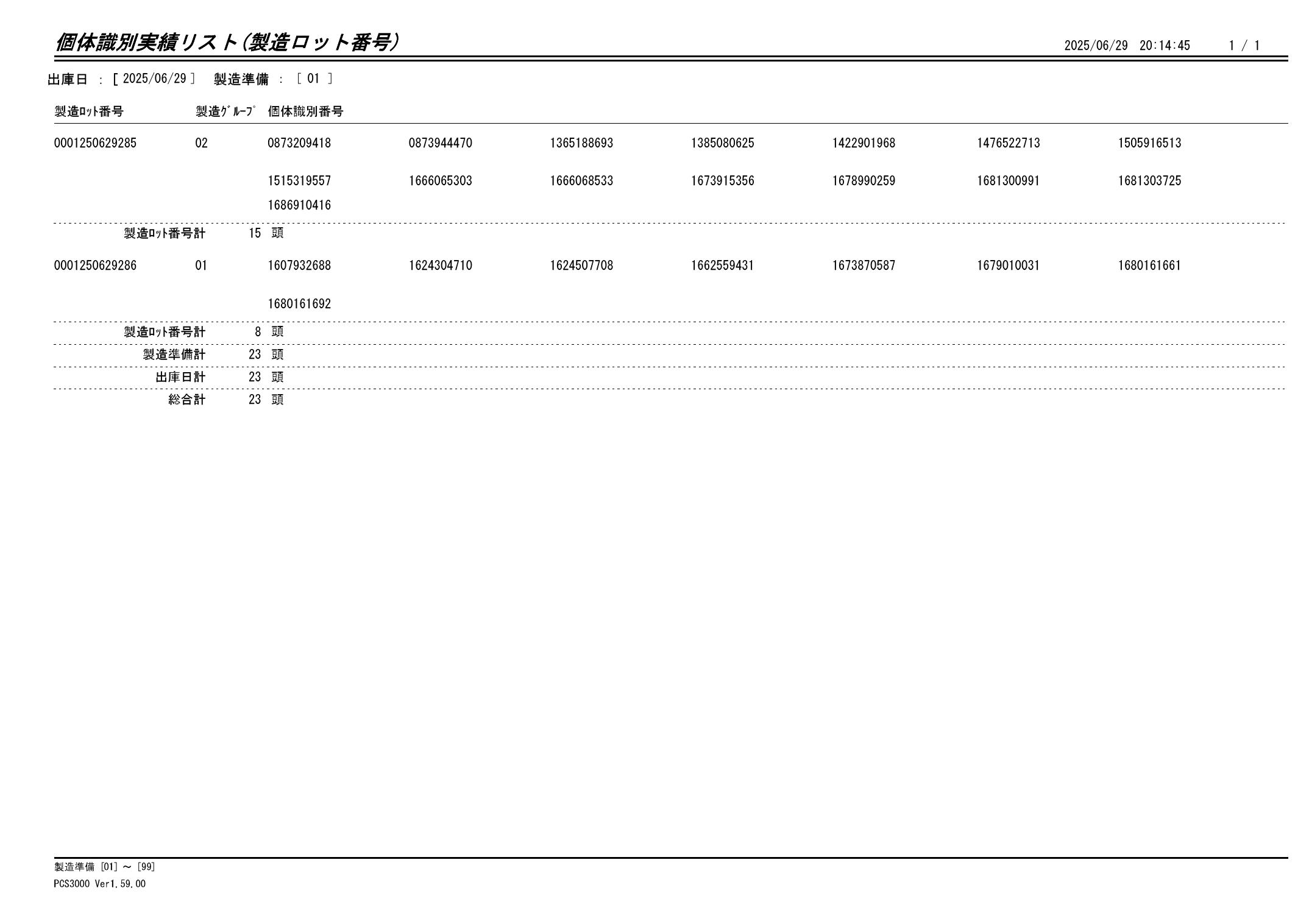 20250630 個体識別実績リスト(製造ロット番号)画像
