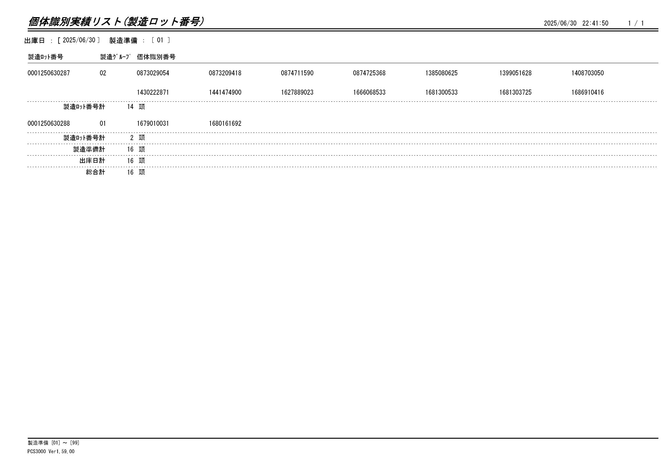 20250701 個体識別実績リスト(製造ロット番号)画像