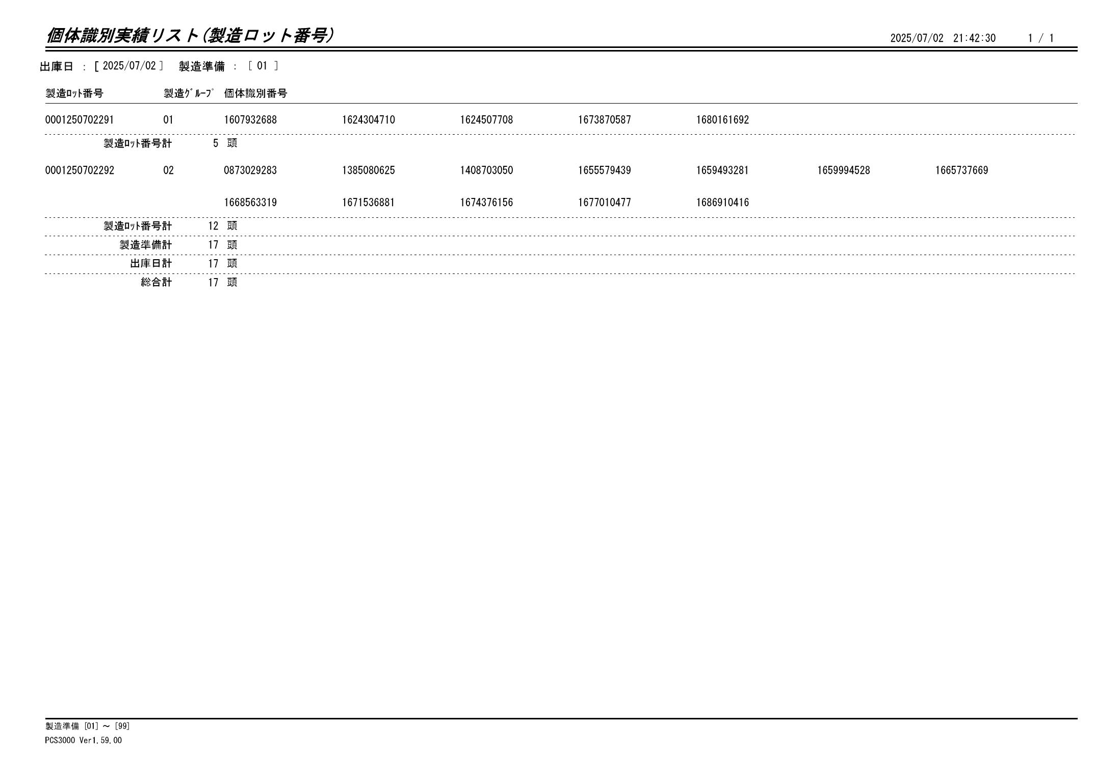 20250703 個体識別実績リスト(製造ロット番号)画像