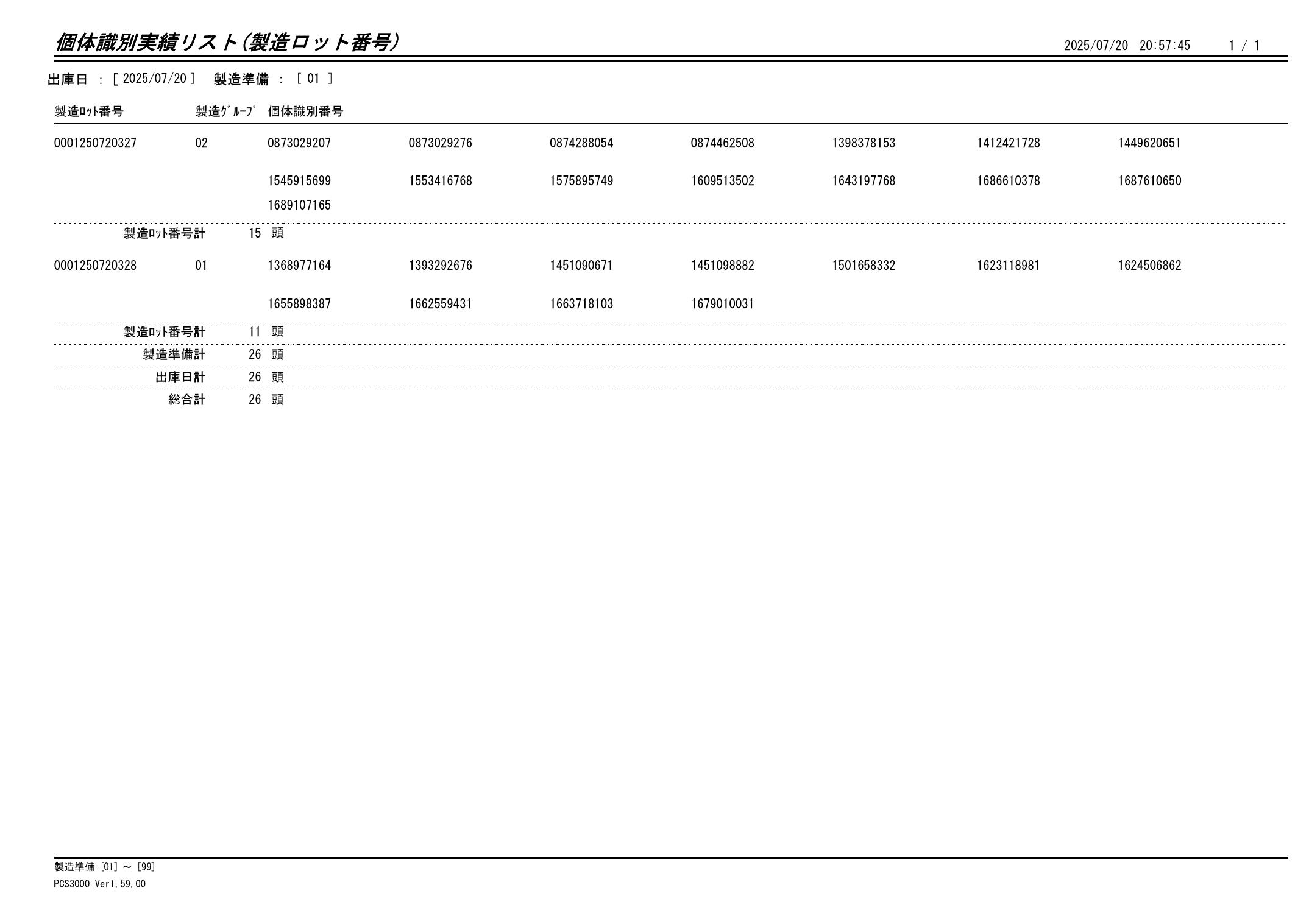 20250721 個体識別実績リスト(製造ロット番号)画像