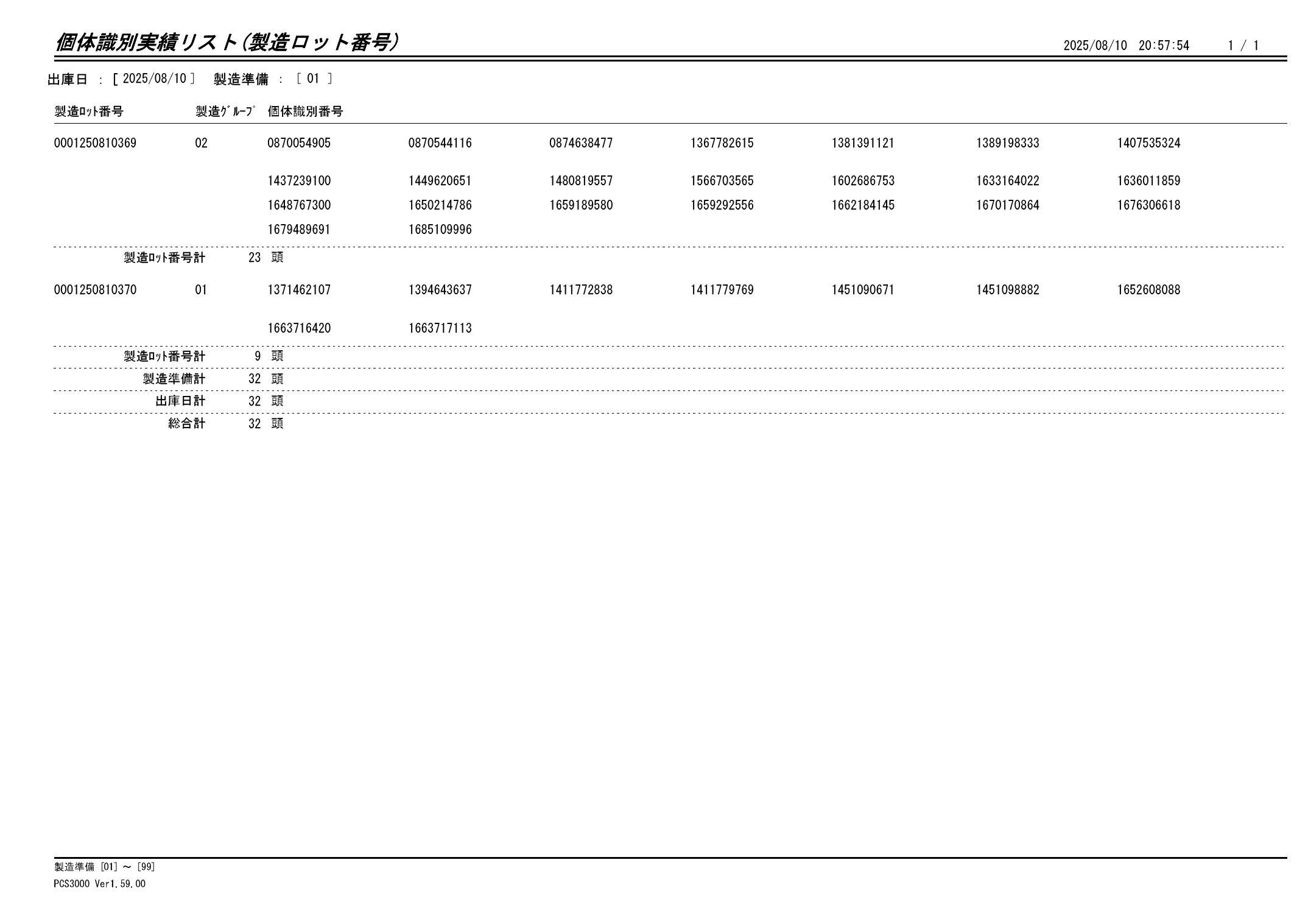 20250811 個体識別実績リスト(製造ロット番号)画像