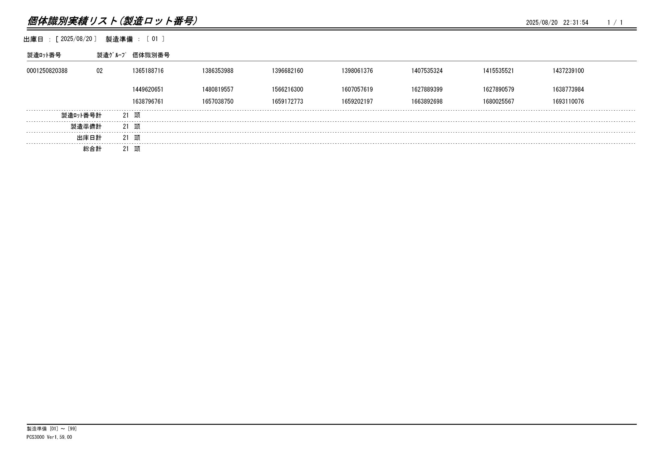 20250821 個体識別実績リスト(製造ロット番号)画像