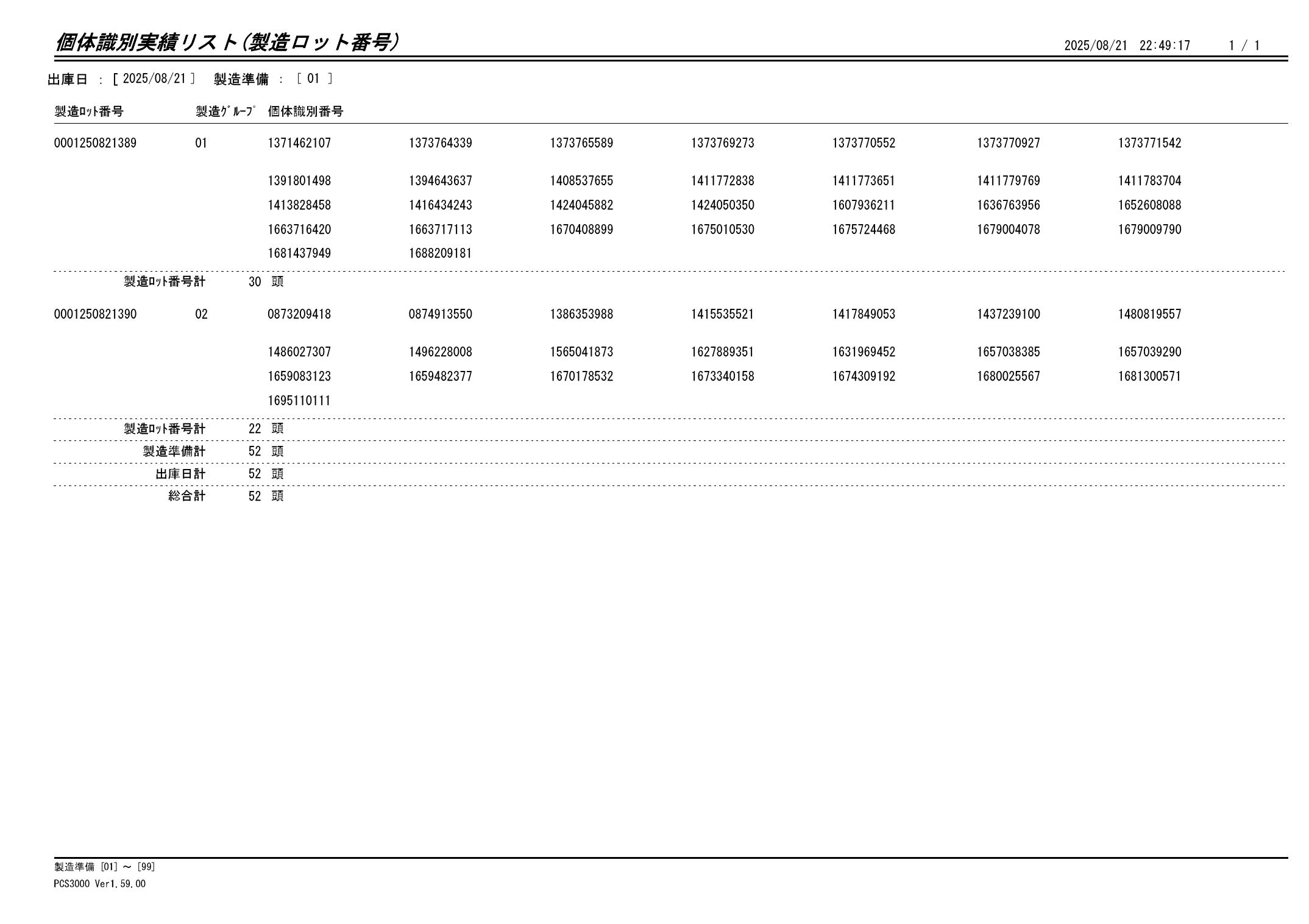 20250822 個体識別実績リスト(製造ロット番号)画像