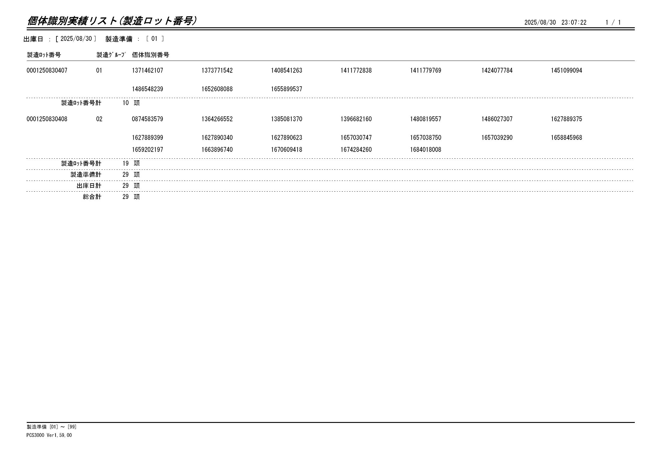 20250831 個体識別実績リスト(製造ロット番号)画像