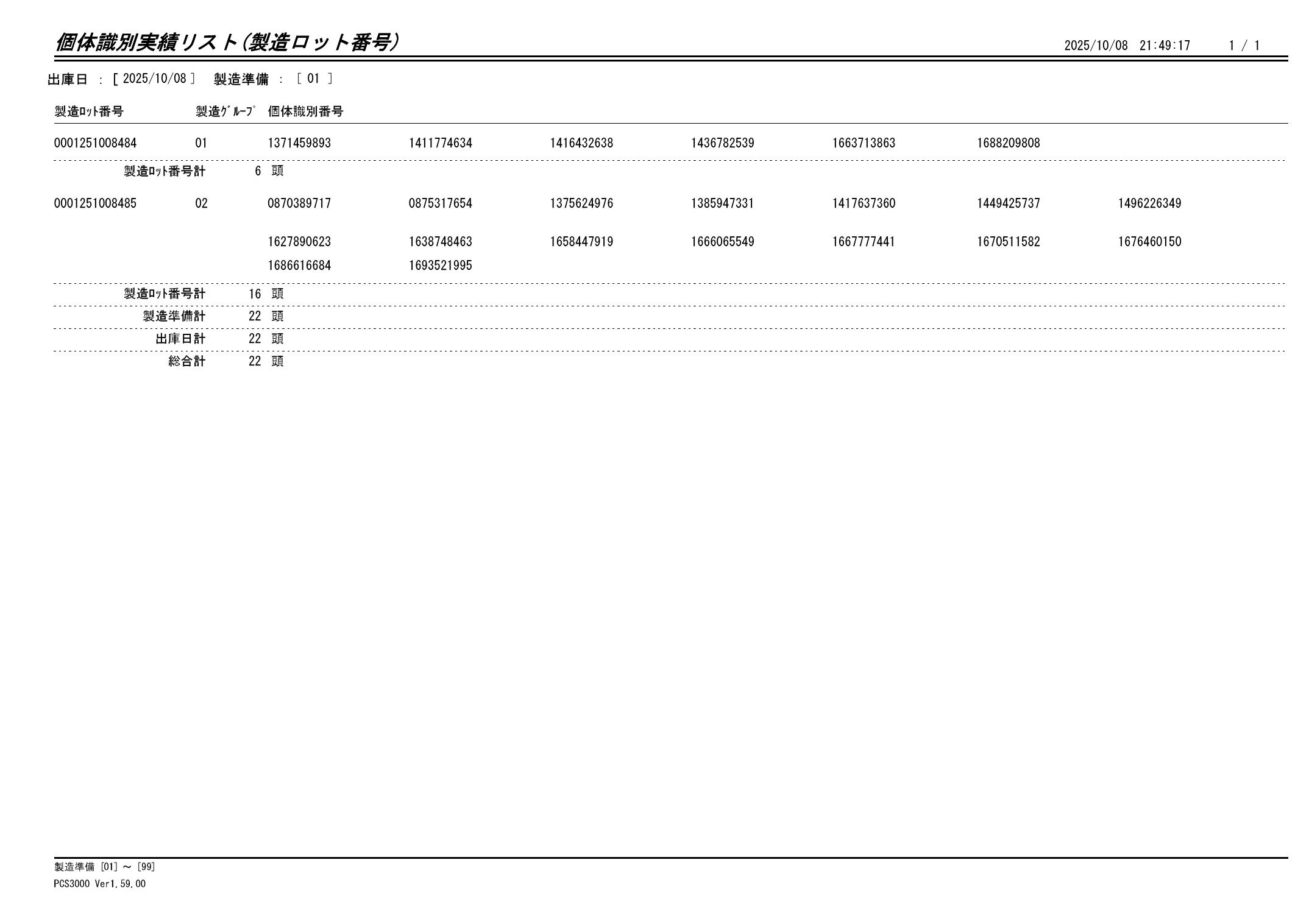 20251009 個体識別実績リスト（製造ロット番号）画像