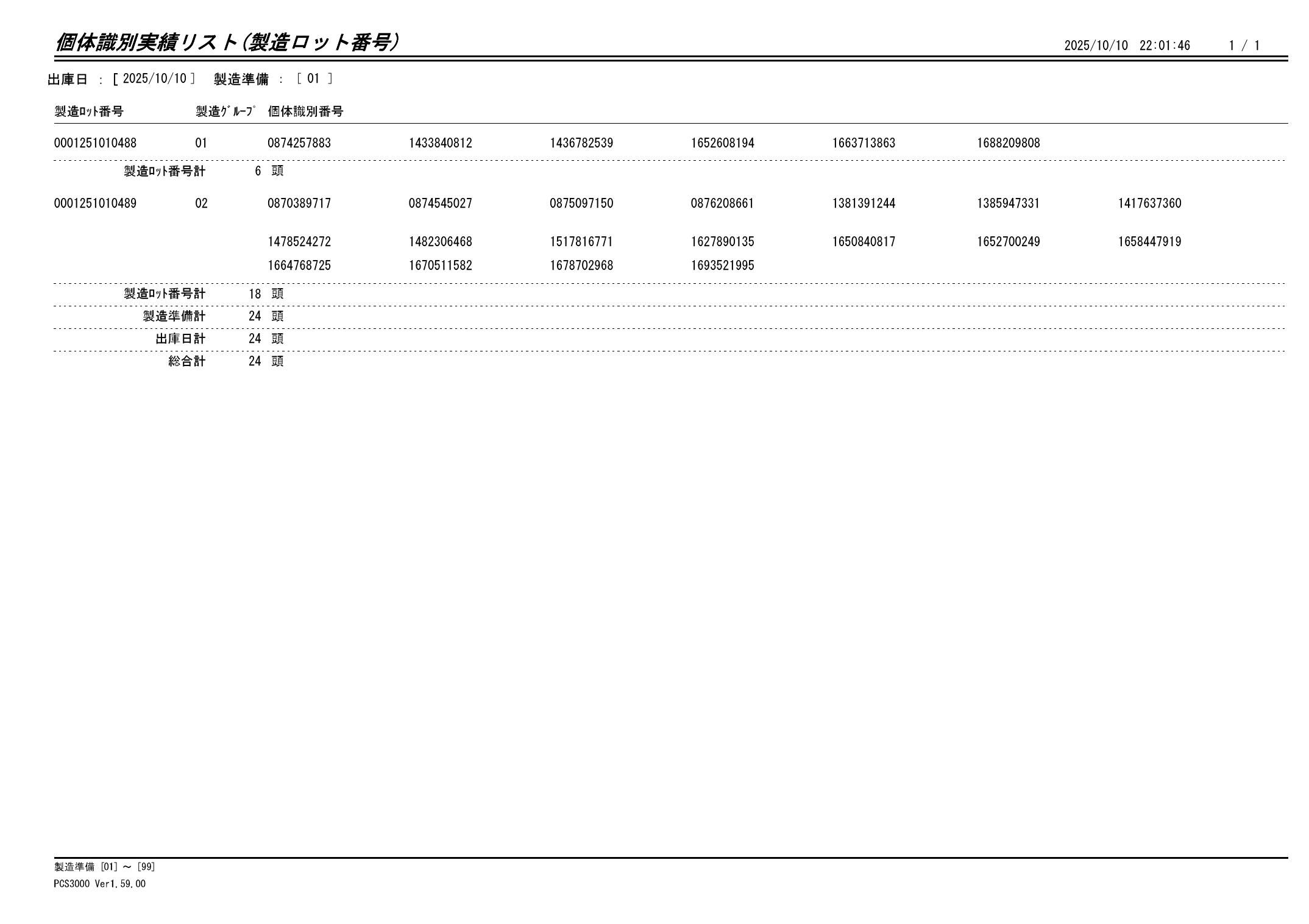 20251011 個体識別実績リスト（製造ロット番号）画像